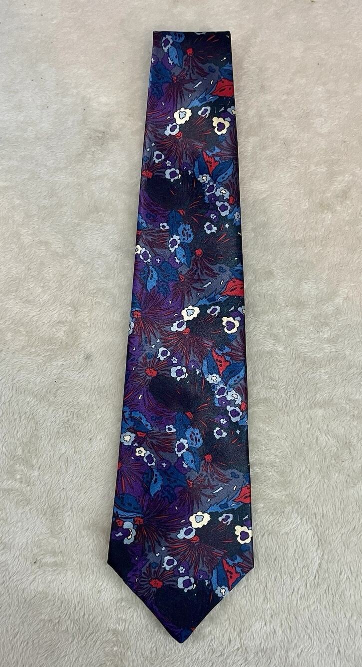 Haggar Gallery Men's Tie Necktie Blue Purple Red Abstract Floral Classic L W